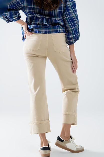 Straight leg Pants with cropped hem in dark beige