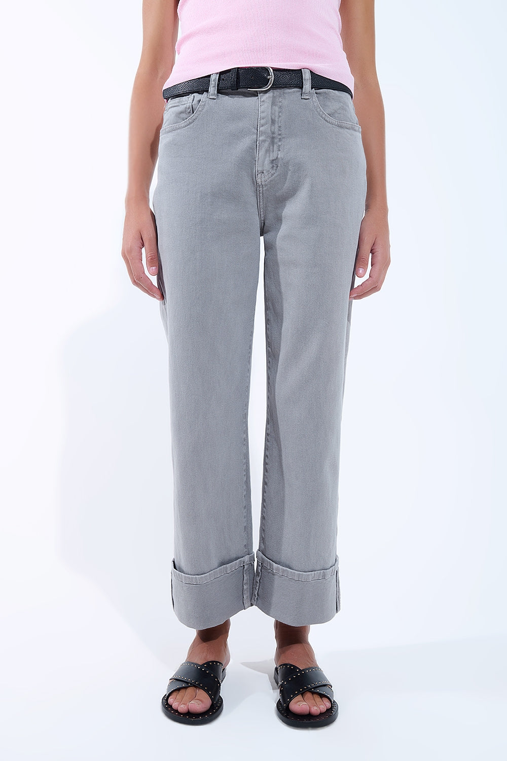Q2 Straight leg Pants with cropped hem in Gray