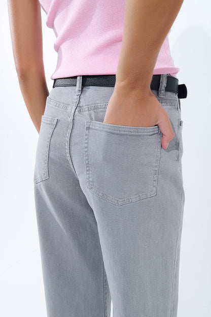 Straight leg Pants with cropped hem in Gray