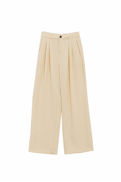 Straight Leg Trousers With Side Pockets and Darts in Cream
