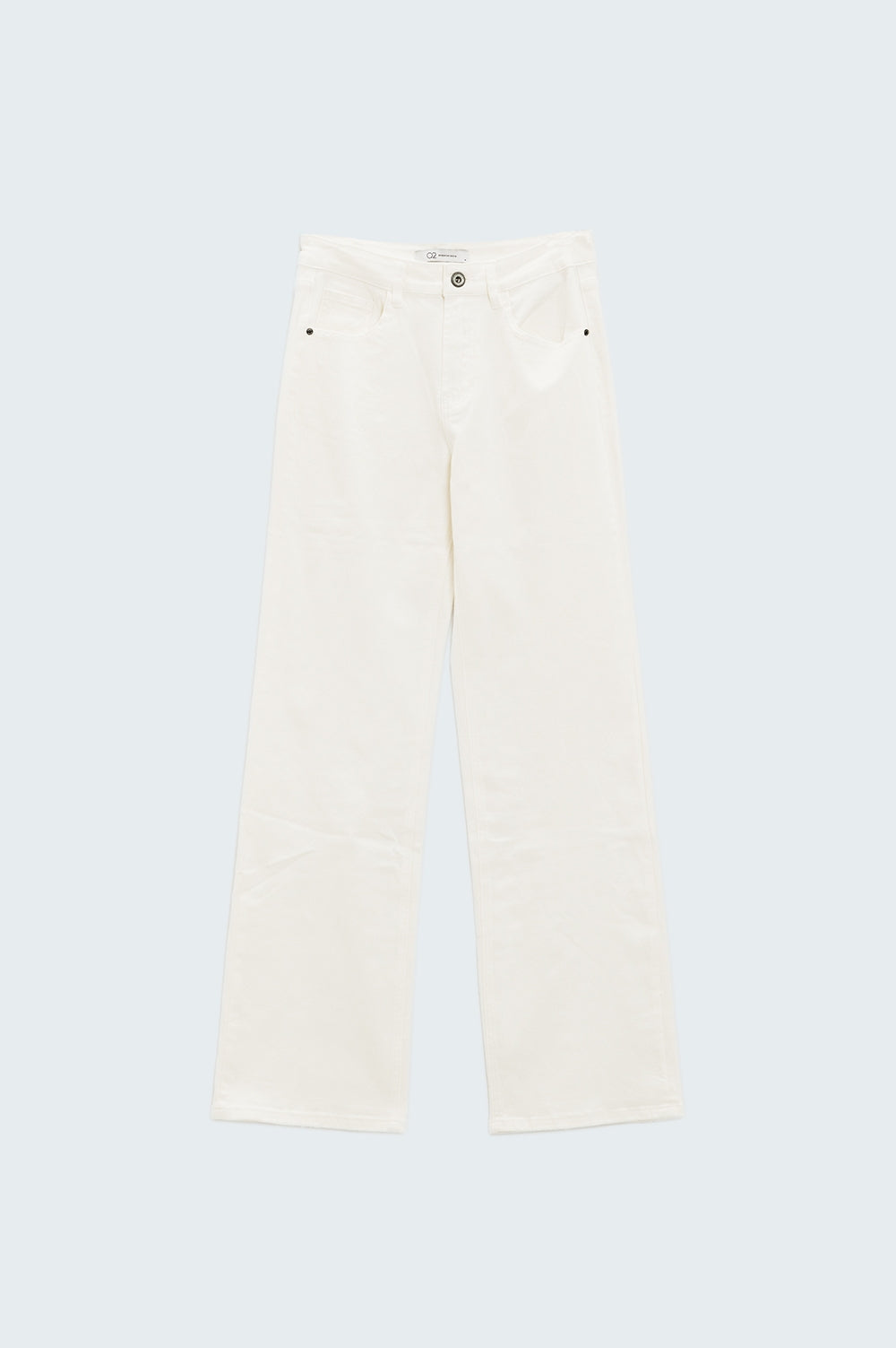 Stretch Denim Straight Jeans With 5 Pockets in White