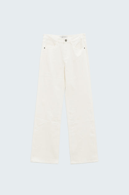 Stretch Denim Straight Jeans With 5 Pockets in White