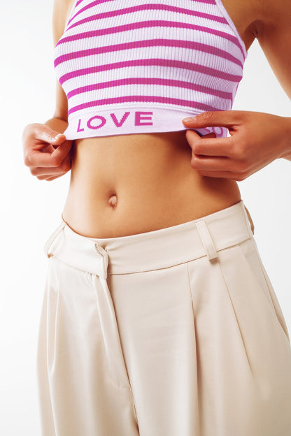 Striped Cropped Top with Love Text in pink