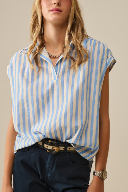 Striped dropped sleeves Blouse in Blue