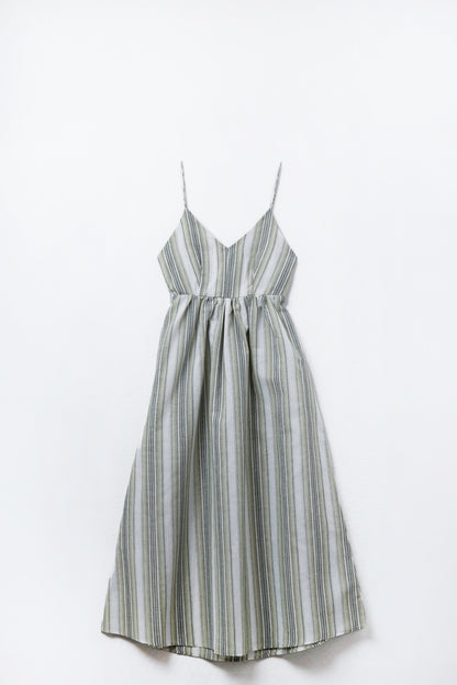 Striped V-Neck Strappy Dress in Green