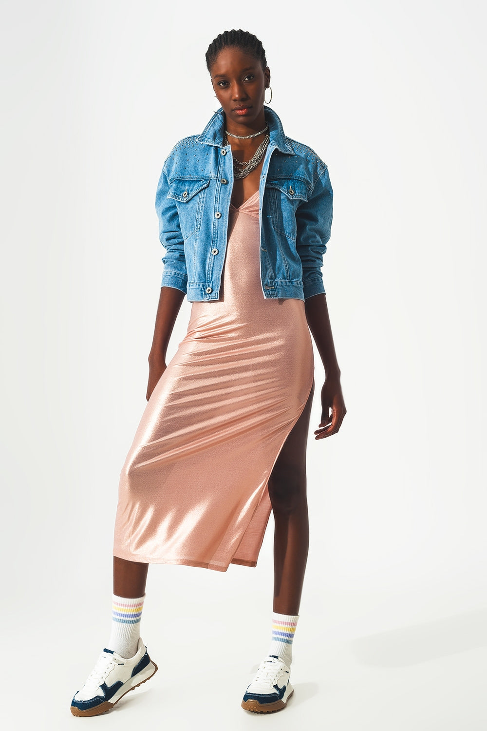 Studded denim jacket in blue