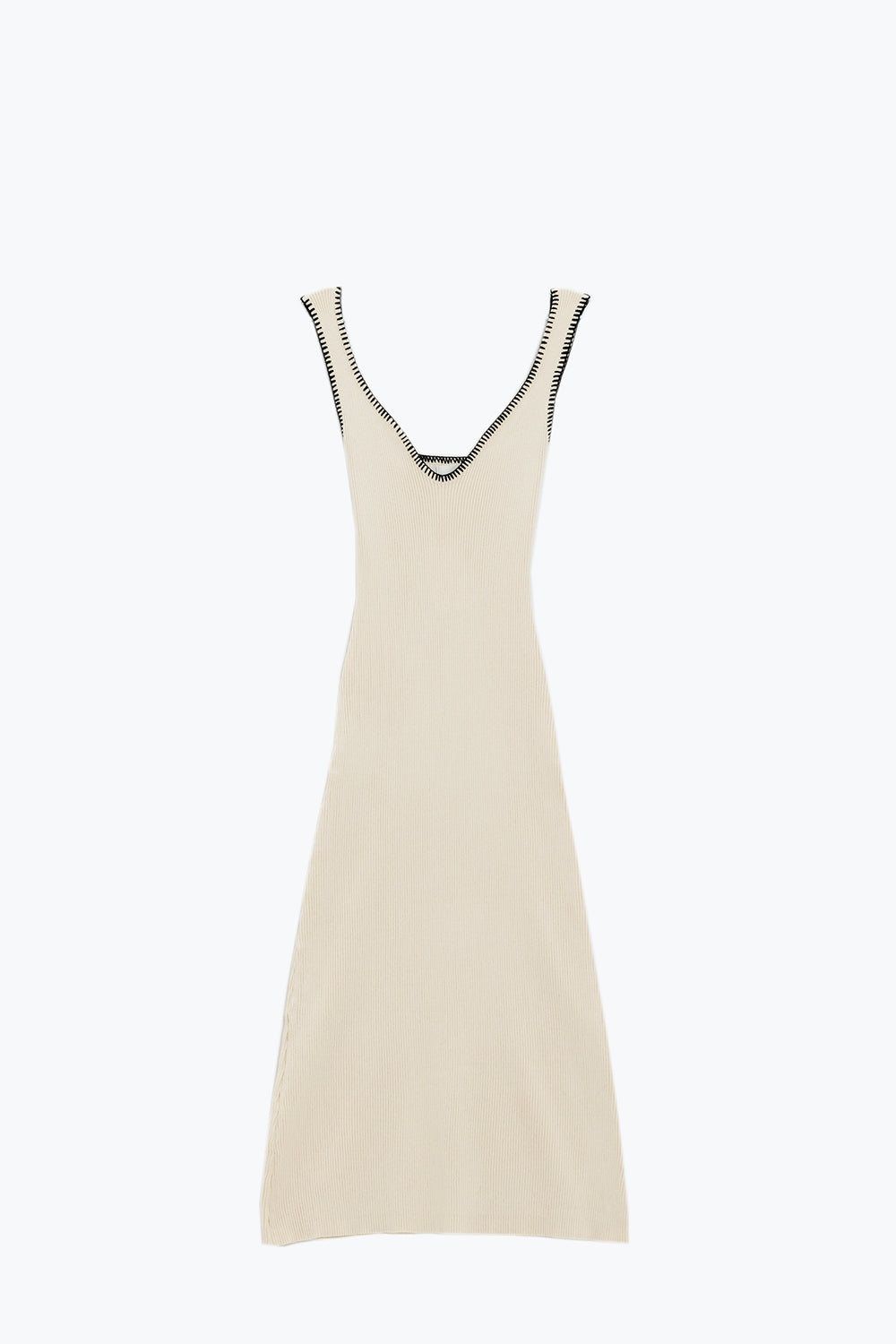 Q2 Summer Body Hugging knitted Dress in beige With black Trim