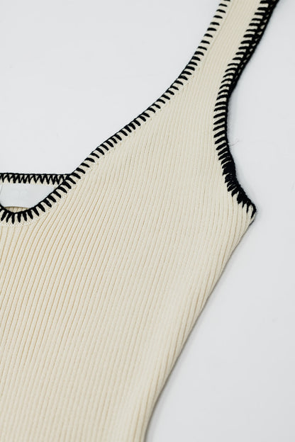 Summer Body Hugging knitted Dress in beige With black Trim