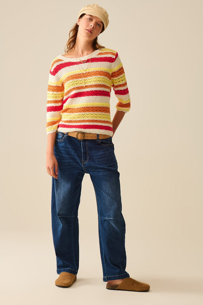 Summer Knitted Striped Sweater in Warm Tones