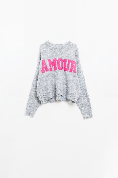 Super soft grey jersey with Amour text on the chest