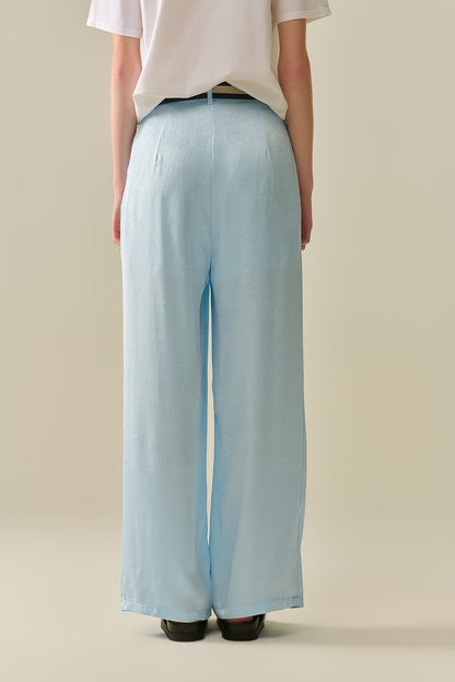 Tailored satin Pants With Wide Leg in Baby Blue