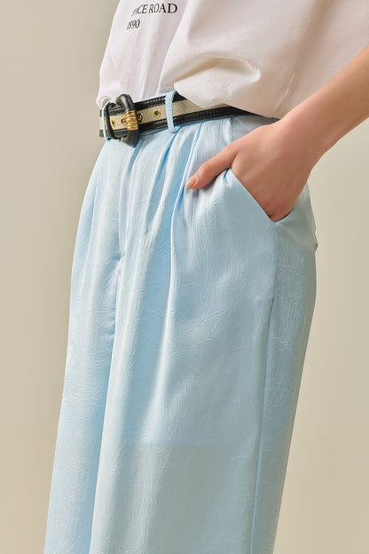 Tailored satin Pants With Wide Leg in Baby Blue