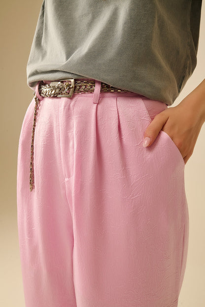 Tailored satin Pants With Wide Leg in Pink