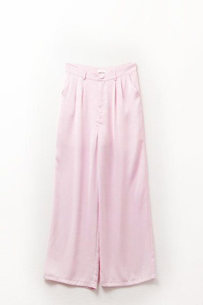 Tailored satin Pants With Wide Leg in Pink