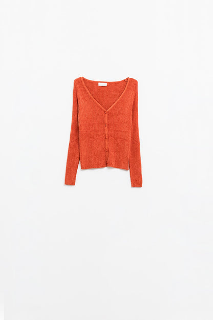 Textured Cardigan In orange