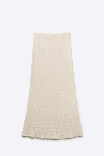 Textured Knitted Maxi Skirt in Beige