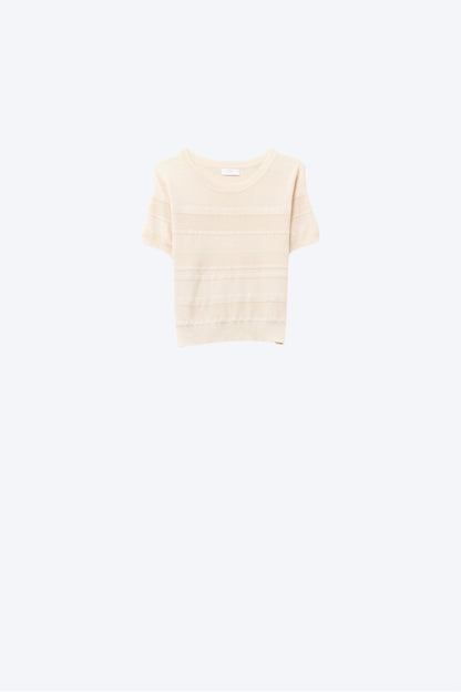 Textured Stripe Knit Sweater in Beige