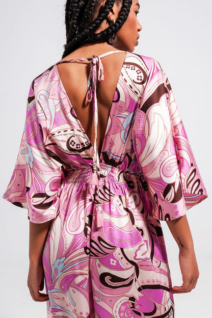 Tie back midi dress in pink