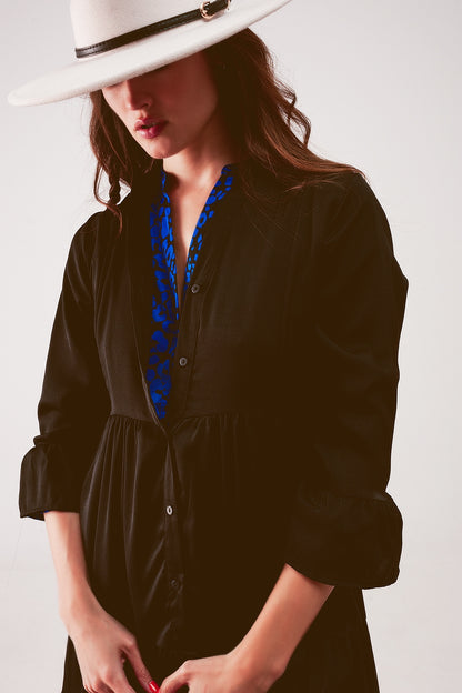 Tiered smock mini dress in black