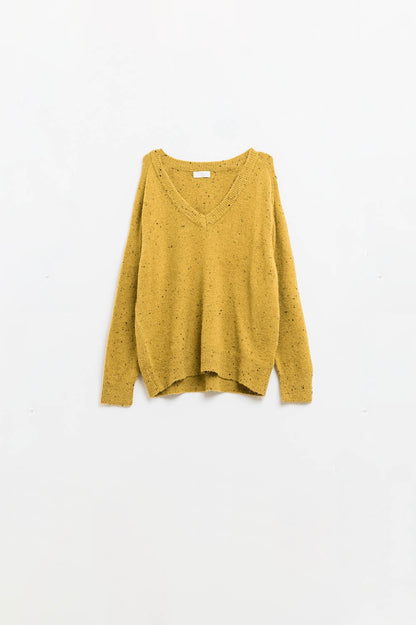 V-neck relaxed fit Speckled Sweater in Mustard Yellow
