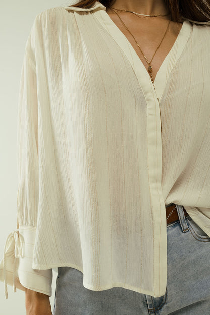 v-neck white light shirt with stripe details