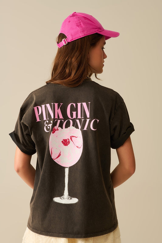 Q2 washed black PINK TONIC T-Shirt