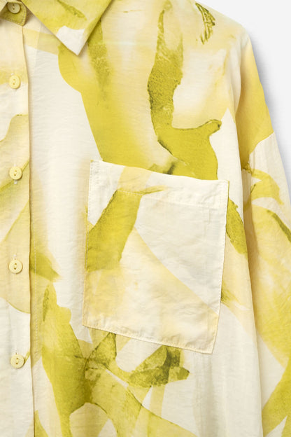 Watercolor Print Button-Down Blouse in Yellow