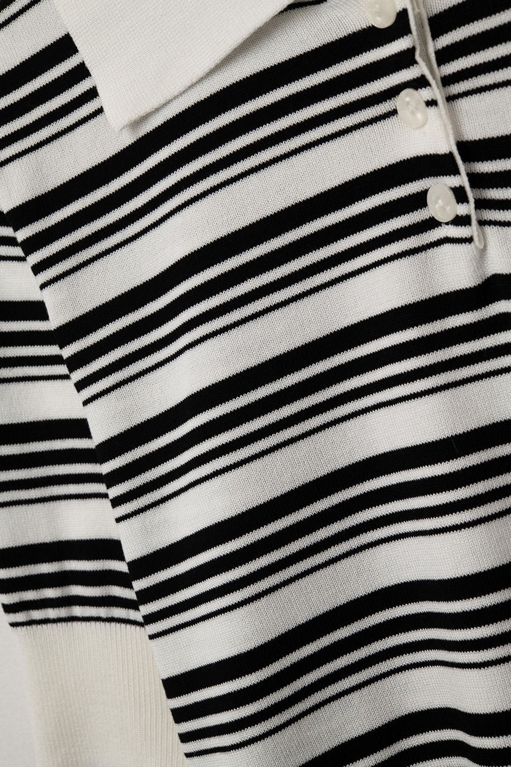 White and Black Striped Sweater With Polo Neck