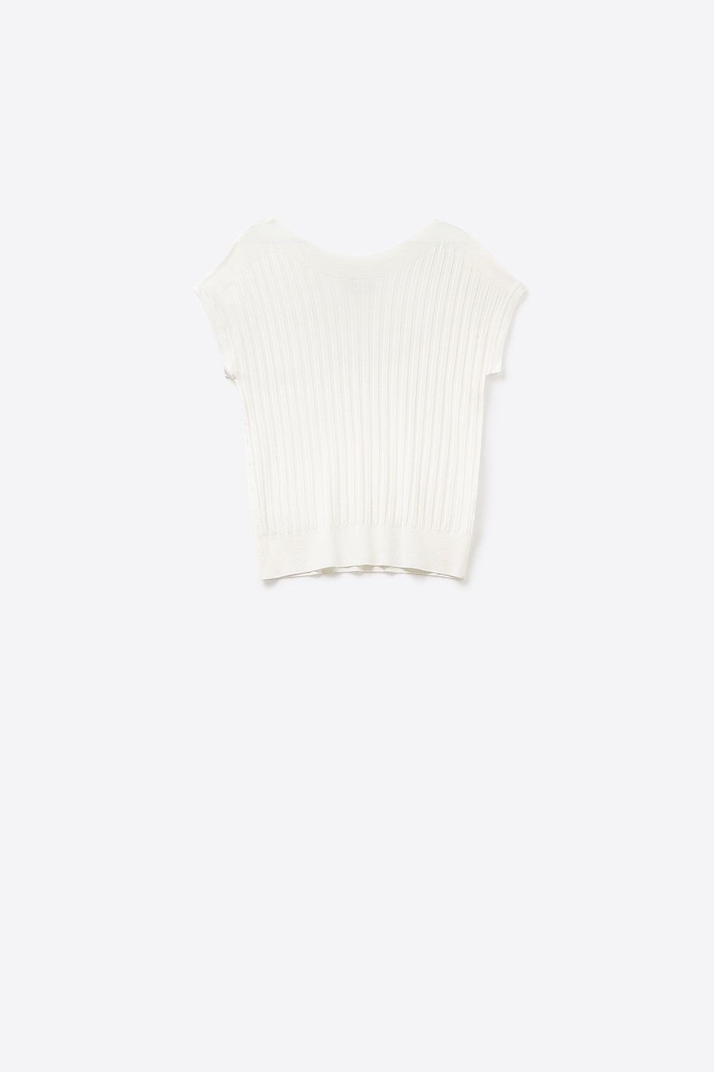 White fine Rib knitted Sweater with boat neck