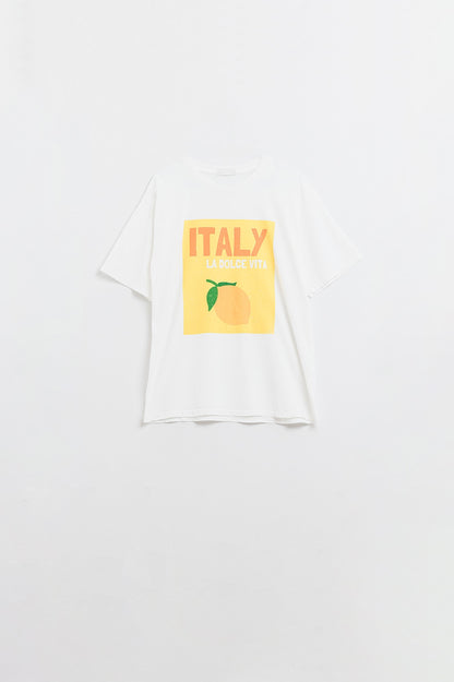 White Italy Dolce Vita T-shirt With Lemon Graphic Print