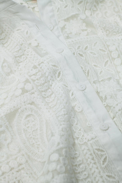 White Long Sleeve Blouse Croched Style