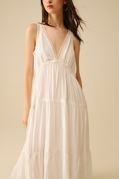 White Maxi Dress With Lace Details and boho style