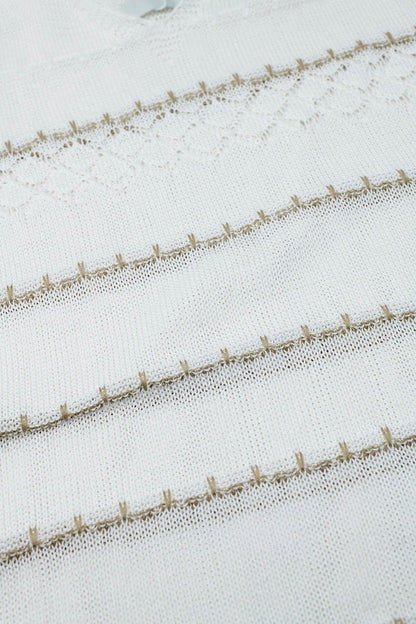 White Midi Sleeveless Dress With V-neck and Crochet Design