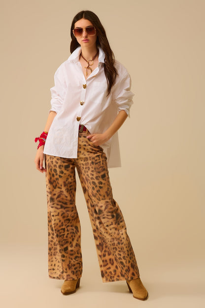 White Oversized Blouse with Gold Heart Buttons