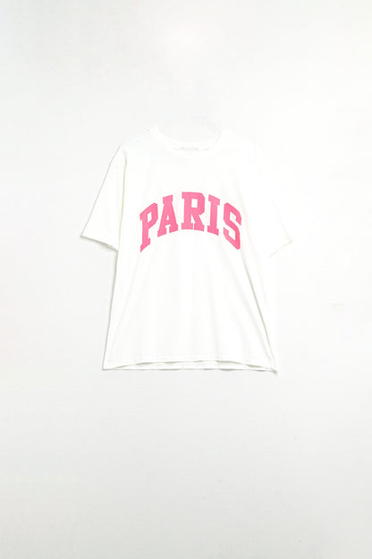 Q2 White Paris Relaxed T-shirt with Pink Letters