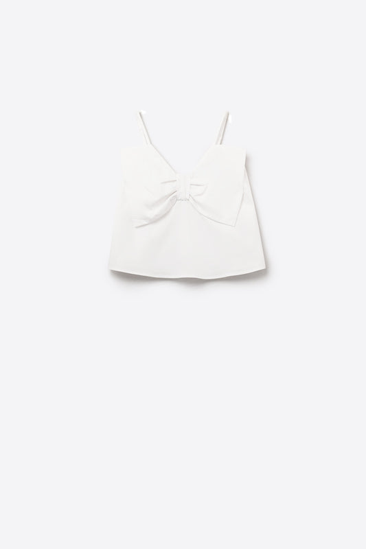 Q2 White poplin crop top with bow detail
