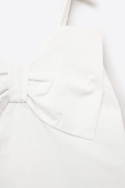 White poplin crop top with bow detail
