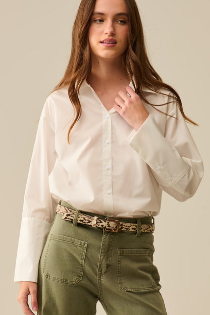 white poplin shirt with extra-wide cuffs