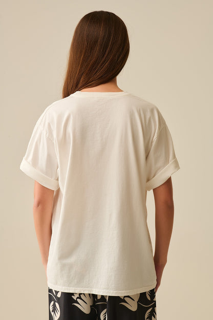 White Relaxed CIAO T-Shirt With Green Letters