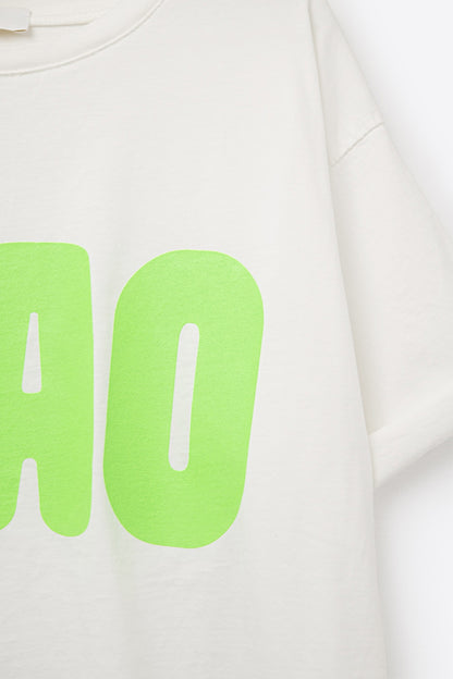 White Relaxed CIAO T-Shirt With Green Letters