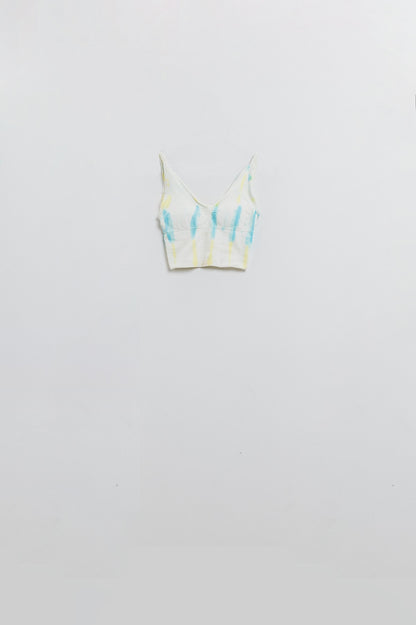 Q2 White Seamless Crop Top with Multicolor Tie-Dye