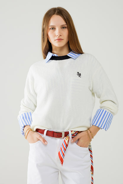 Q2 White sweater with contrasting collar and love logo on chest