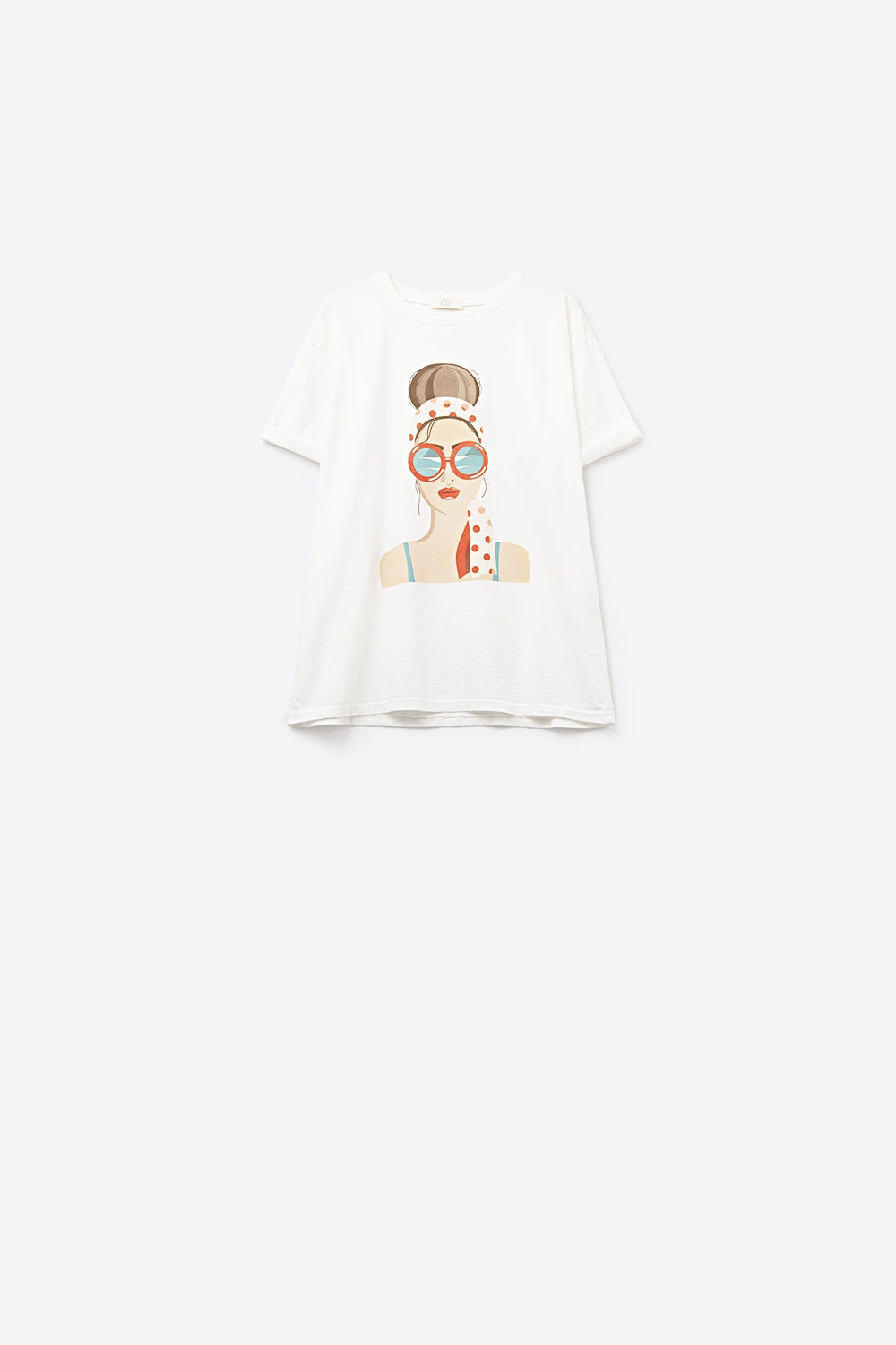 Q2 White T-shirt made in Italy with a vintage girl graphic