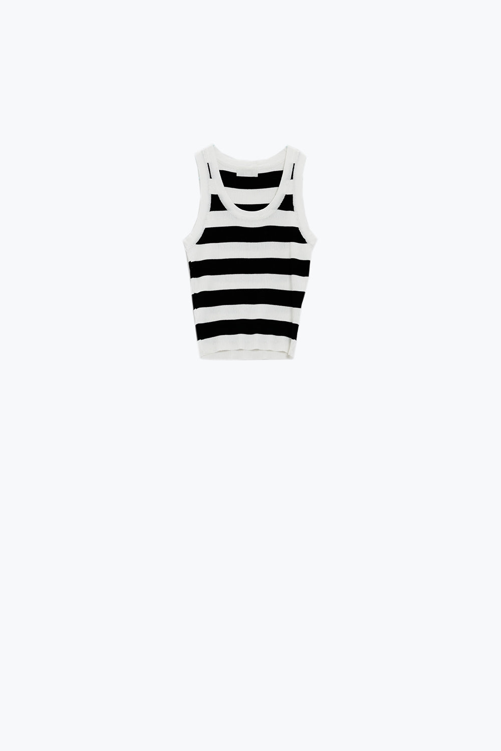 Q2 White Tank Top With Wide Stripes in Black