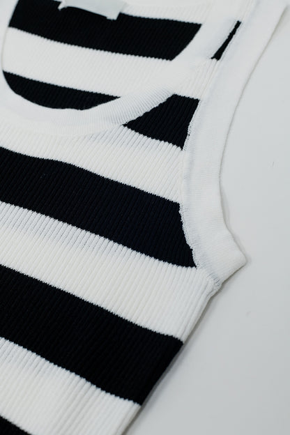 White Tank Top With Wide Stripes in Black