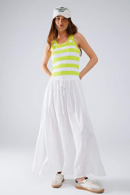 White Tank Top With Wide Stripes in Lime Green