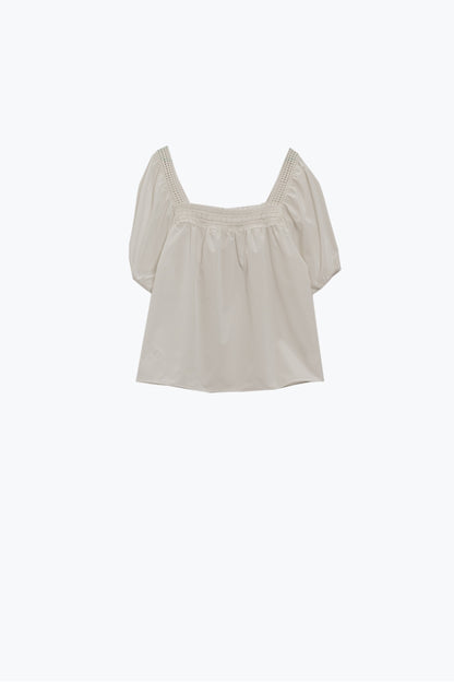 White Top With Square Neckline And Short Sleeves