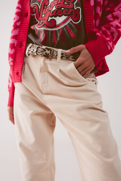 Wide cream corduroy pants with peg