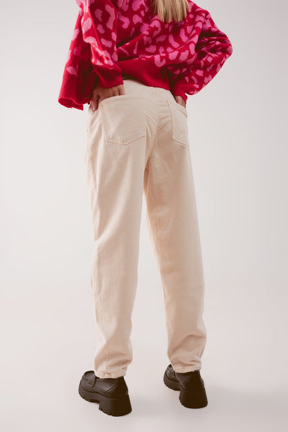 Wide cream corduroy pants with peg