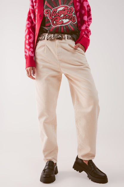 Wide cream corduroy pants with peg